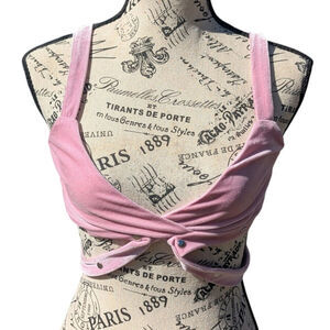 Pink Velvet Bondage Crop Top Studded Alternative Girly Festival Wear Size S